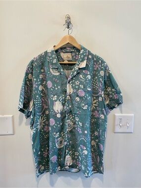 Marine Layer Men's Short Sleeve Tencel Linen Resort Shirt large Green Floral